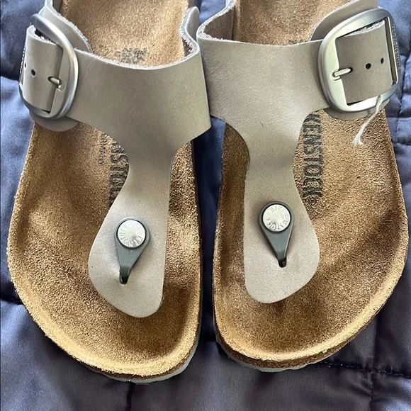 Birkenstock Gizeh Big Buckle Soft Footbed Dove Gray Excellent Condition - Picture 12 of 14